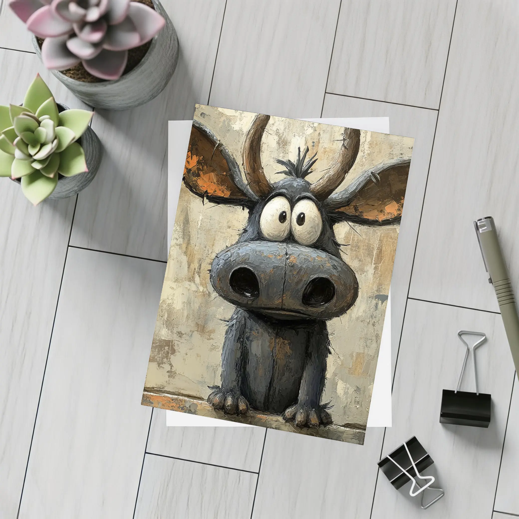 Funny Cartoon Moose Painting Textured Background – Postcards