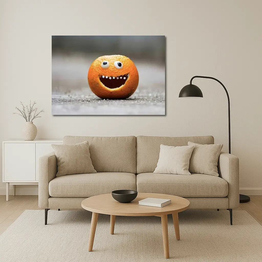 Funny Orange Face Googly Eyes Street – Wall Art