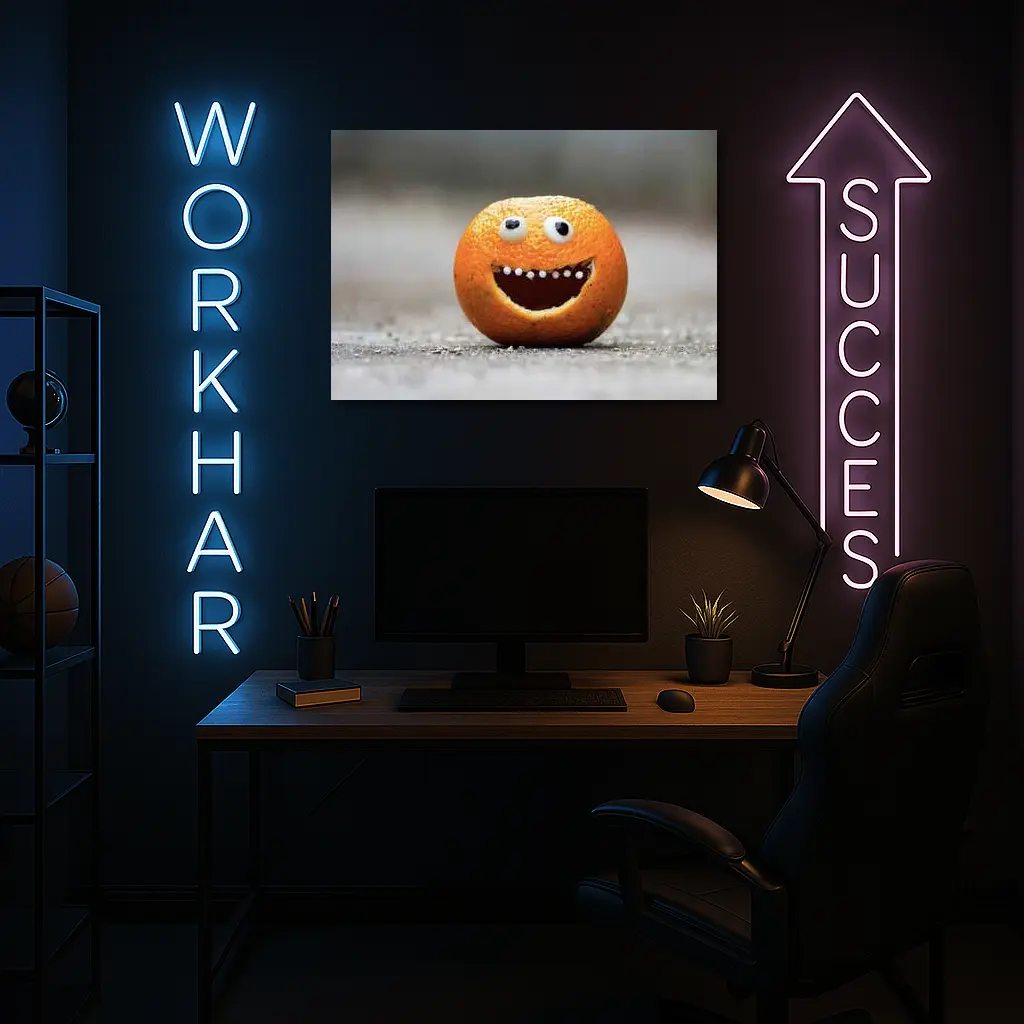 Funny Orange Face Googly Eyes Street – Wall Art