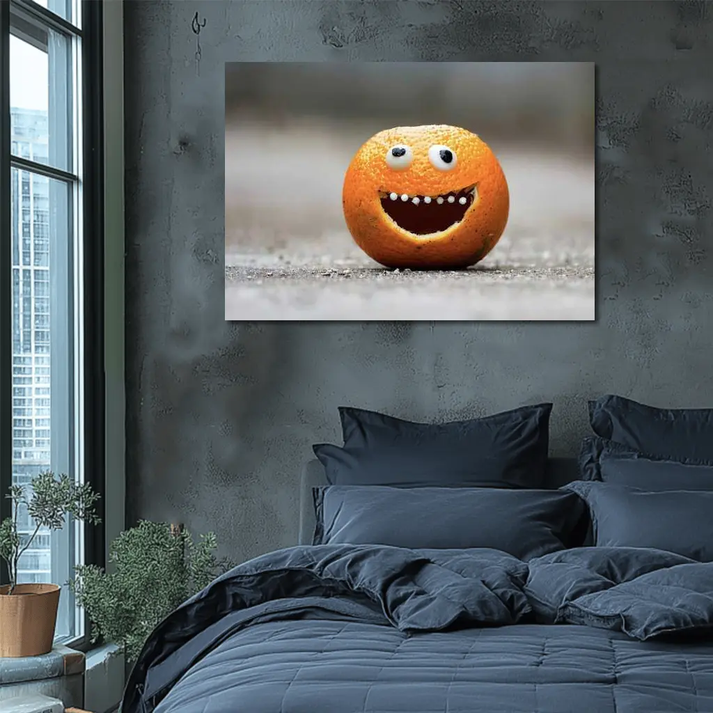Funny Orange Face Googly Eyes Street – Wall Art