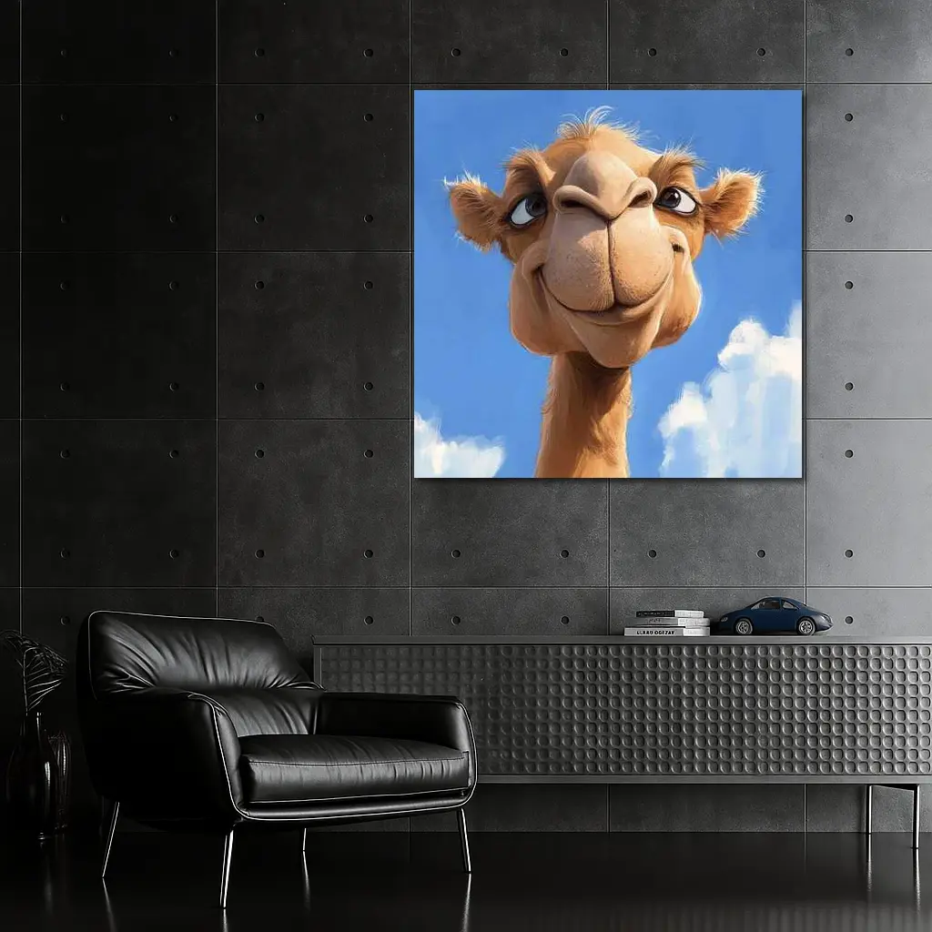 Funny Cartoon Camel Face Blue Sky – Wall Art