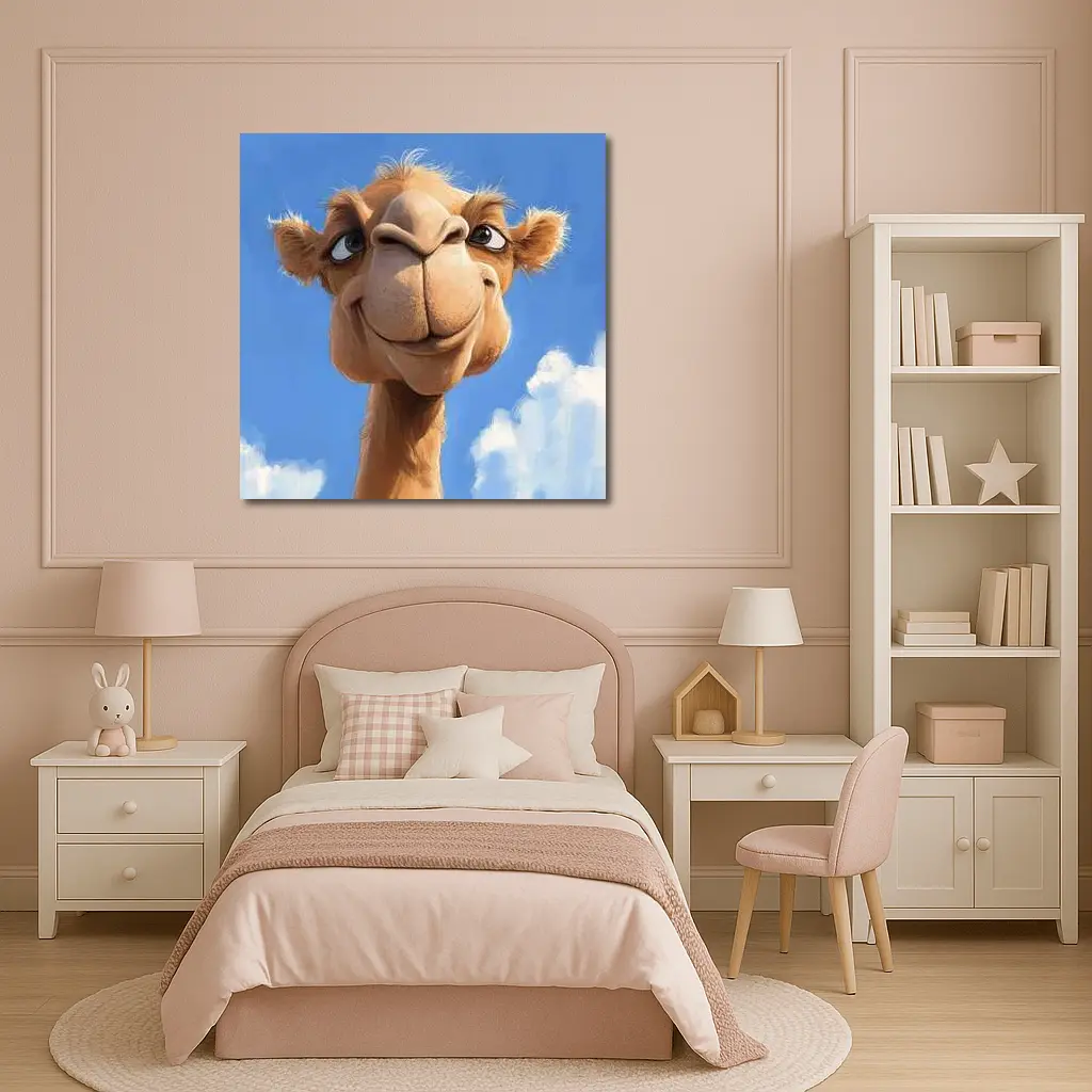 Funny Cartoon Camel Face Blue Sky – Wall Art