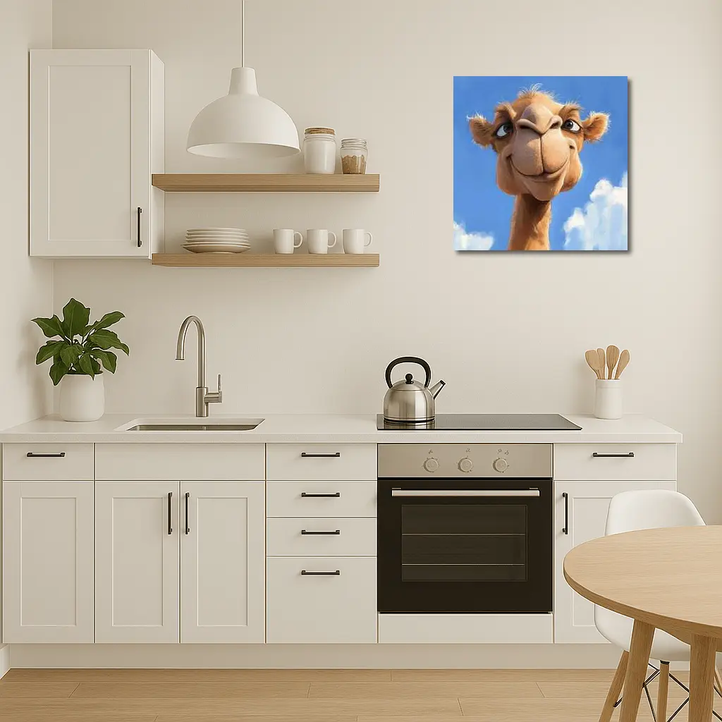 Funny Cartoon Camel Face Blue Sky – Wall Art