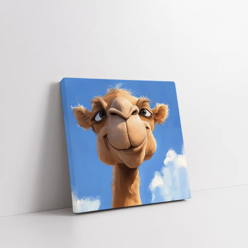 Funny Cartoon Camel Face Blue Sky – Wall Art