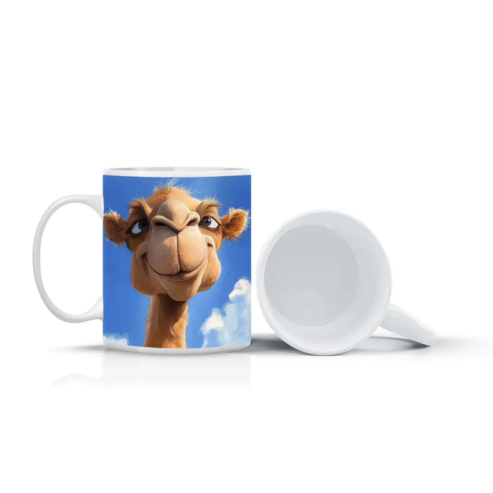 Funny Cartoon Camel Face Blue Sky – Mugs