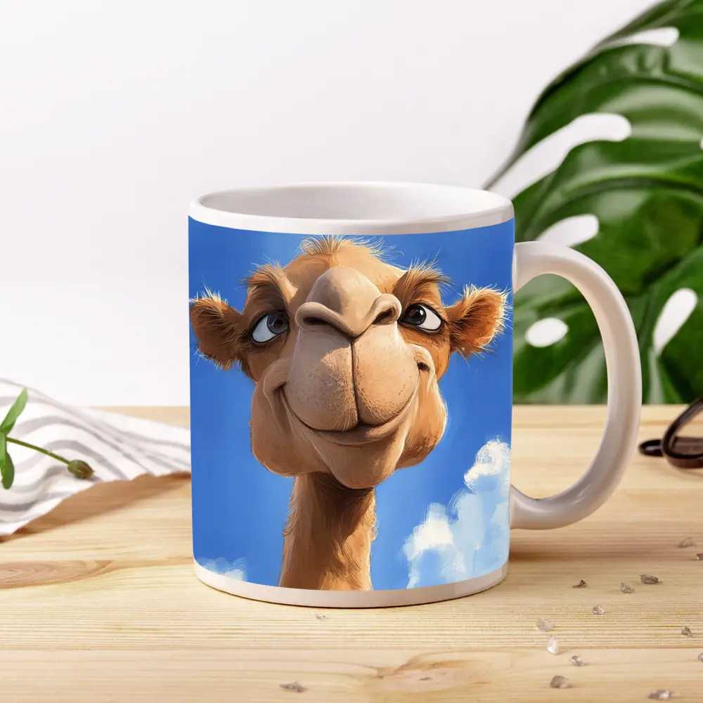 Funny Cartoon Camel Face Blue Sky – Mugs