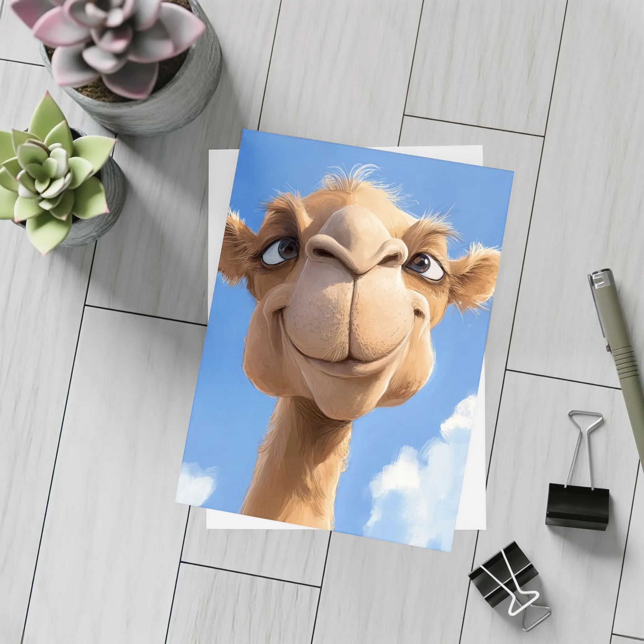 Funny Cartoon Camel Face Blue Sky – Postcards