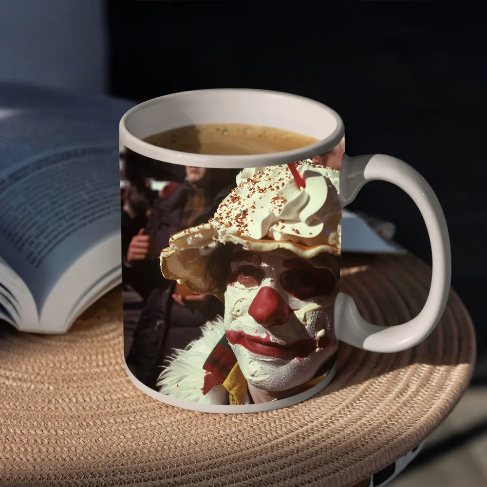Clown With Pie Hat City Street – Mugs