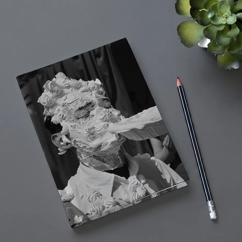 Man Covered In Cream Pie Black White – Notebooks