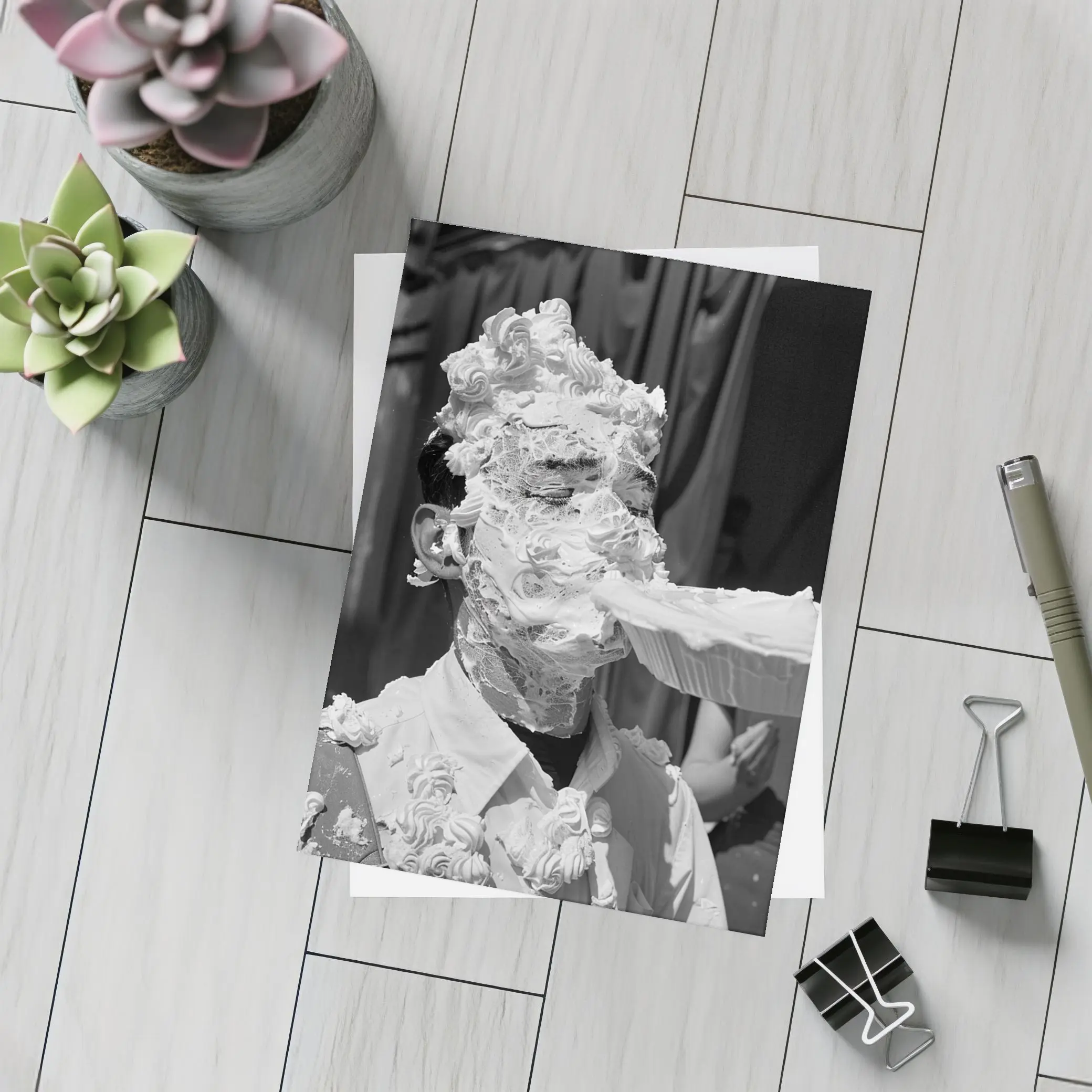 Man Covered In Cream Pie Black White – Postcards