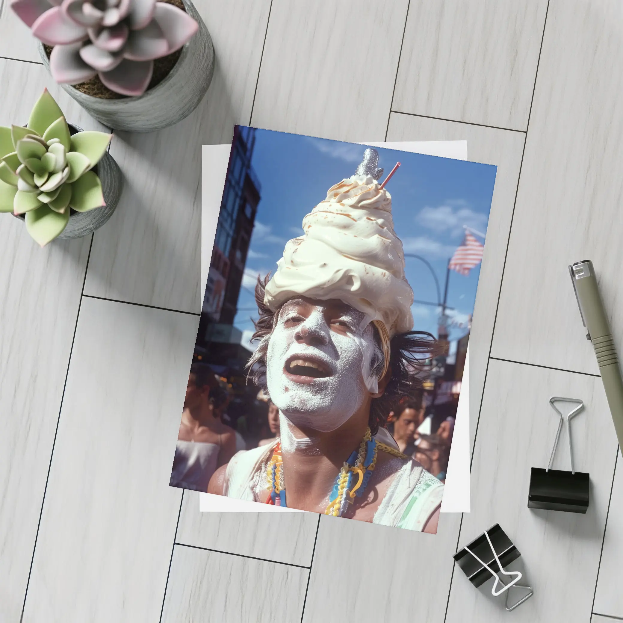 Ice Cream Head Man Street Parade Crowd – Postcards