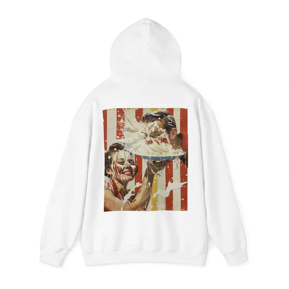 Retro Pie Fight Couple Red Striped Background – Hoodies
