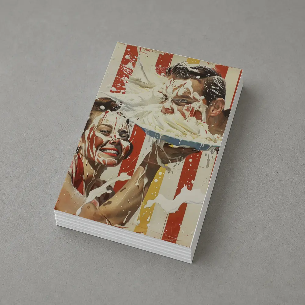 Retro Pie Fight Couple Red Striped Background – Postcards