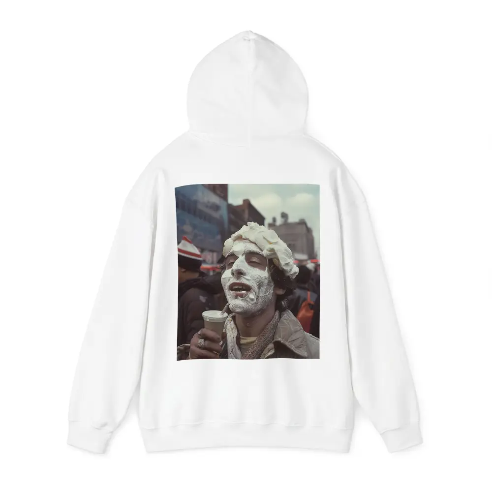 Man Covered Whipped Cream Busy City Street – Hoodies