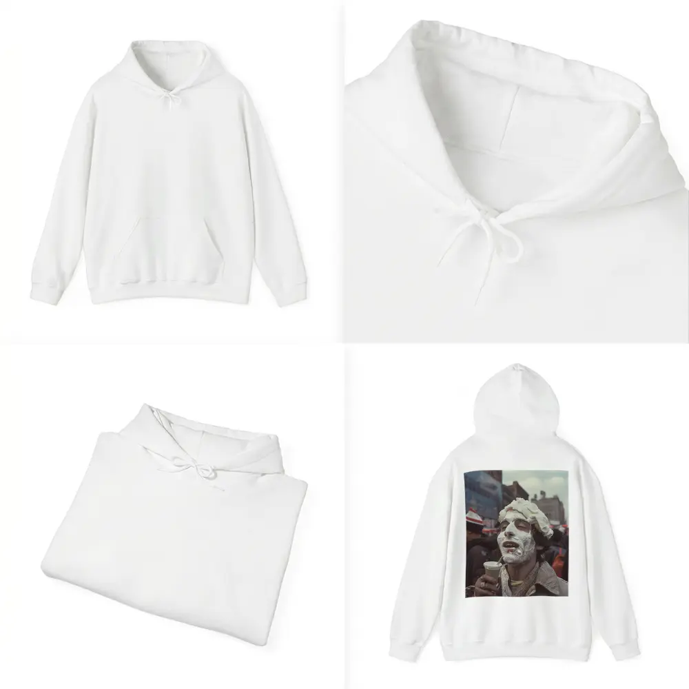 Man Covered Whipped Cream Busy City Street – Hoodies