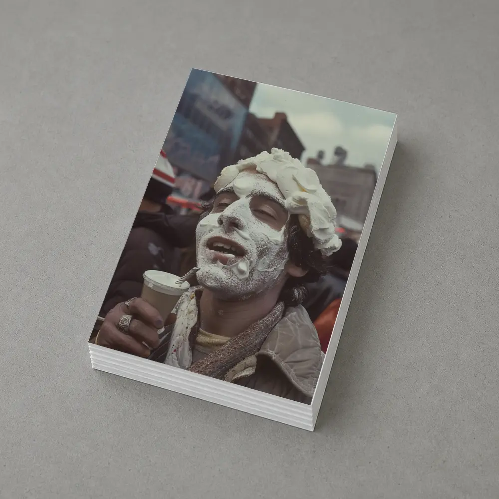 Man Covered Whipped Cream Busy City Street – Postcards