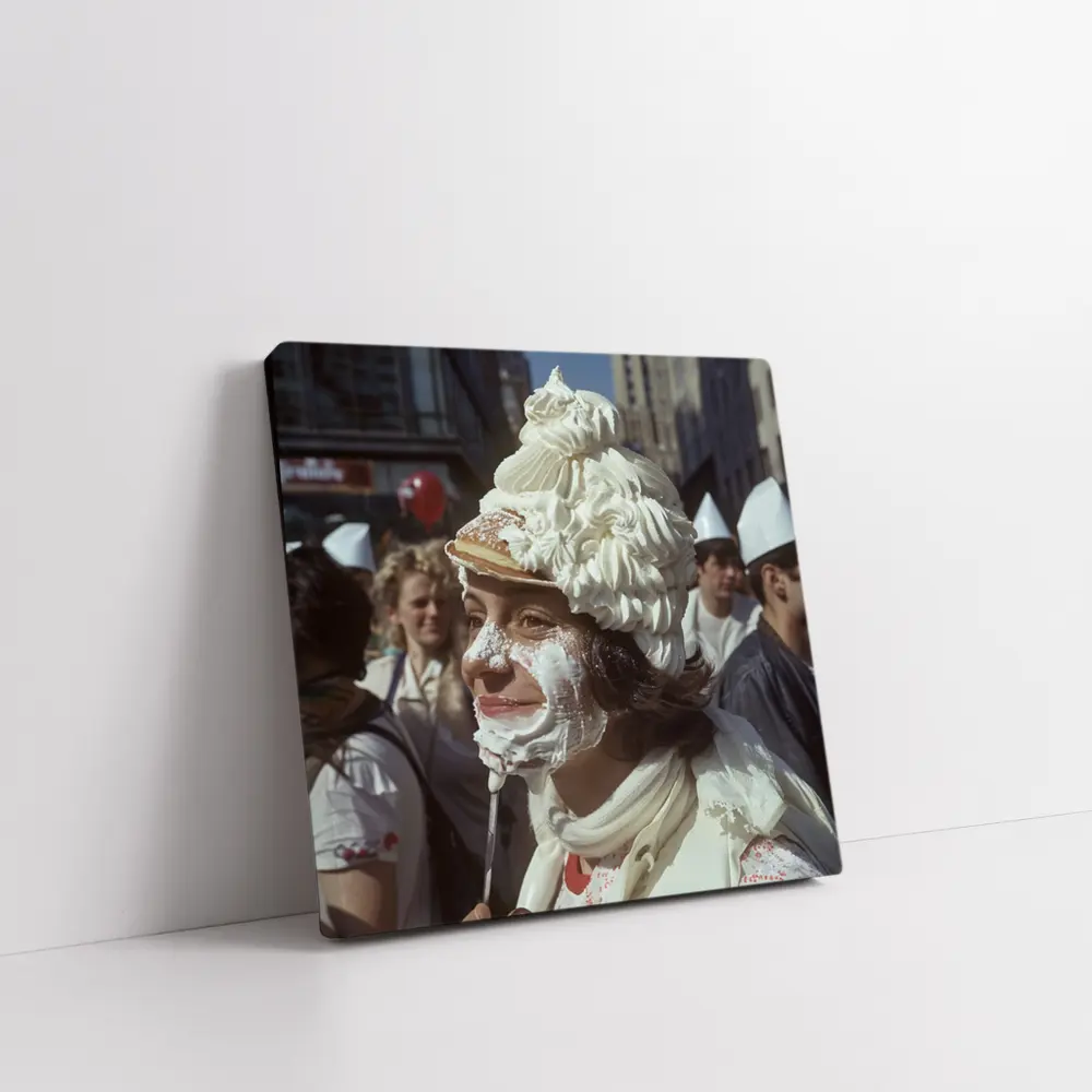 Woman Covered in Whipped Cream City Street – Wall Art
