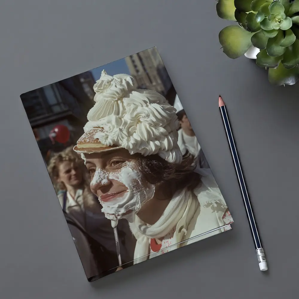 Woman Covered in Whipped Cream City Street – Notebooks