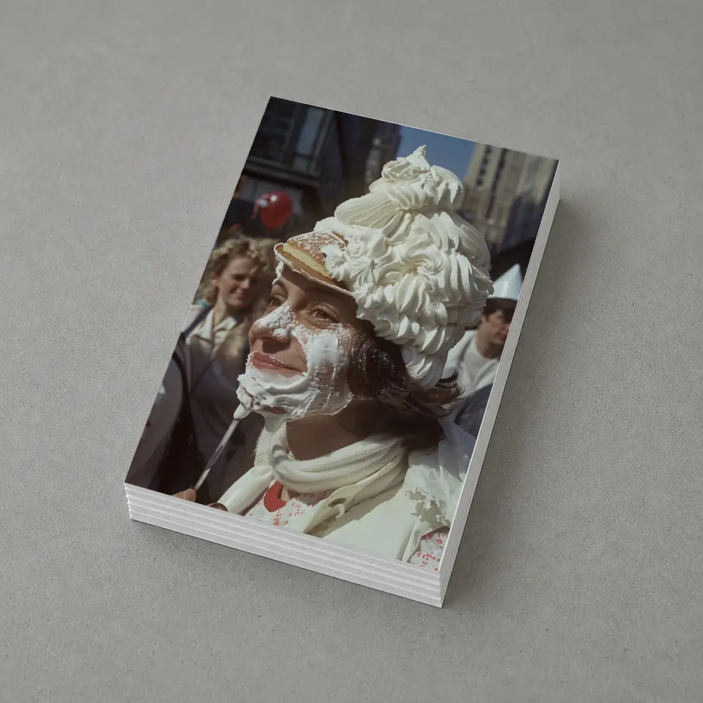 Woman Covered in Whipped Cream City Street – Postcards