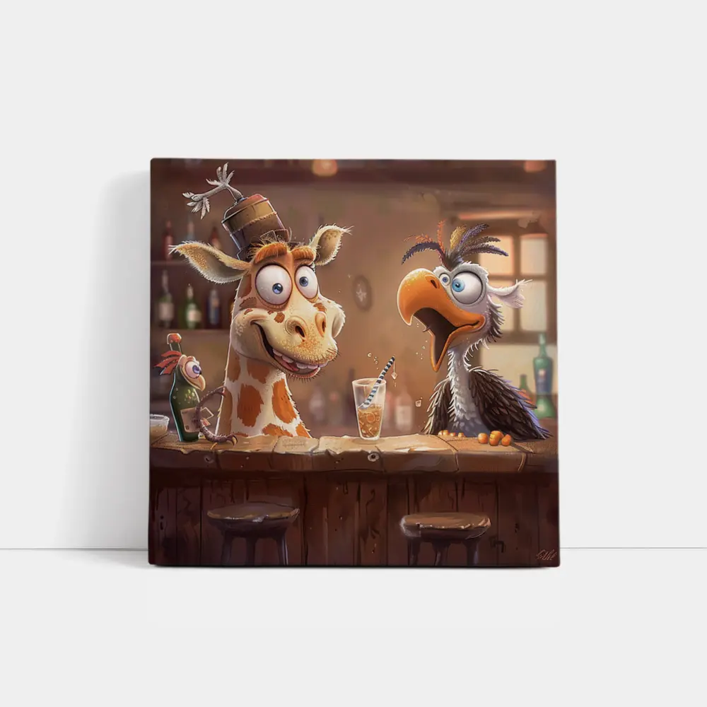 Goofy Giraffe and Bird at Bar – Wall Art