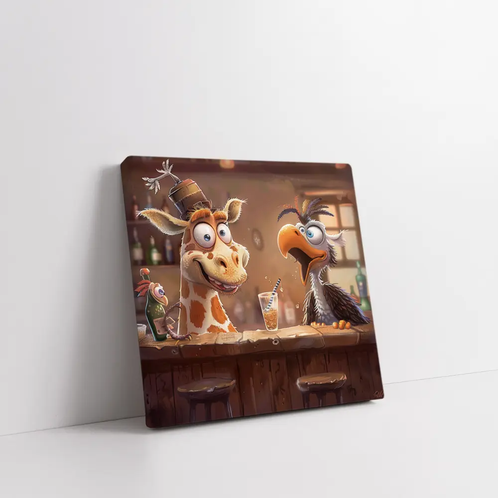 Goofy Giraffe and Bird at Bar – Wall Art