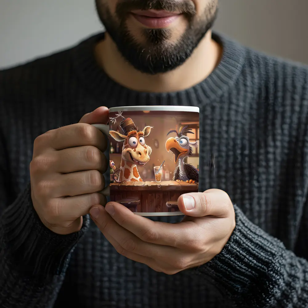 Goofy Giraffe and Bird at Bar – Mugs
