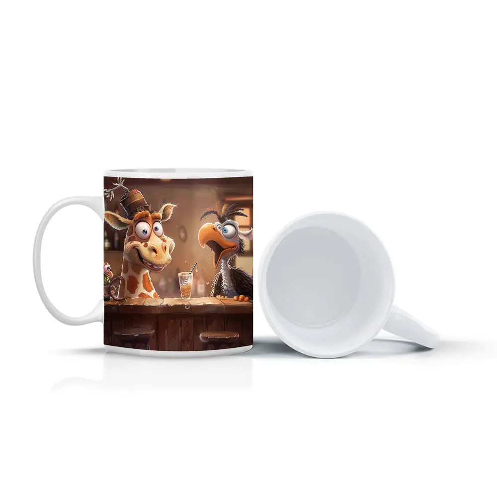 Goofy Giraffe and Bird at Bar – Mugs