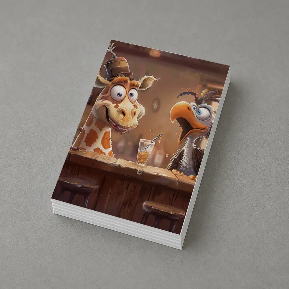 Goofy Giraffe and Bird at Bar – Postcards