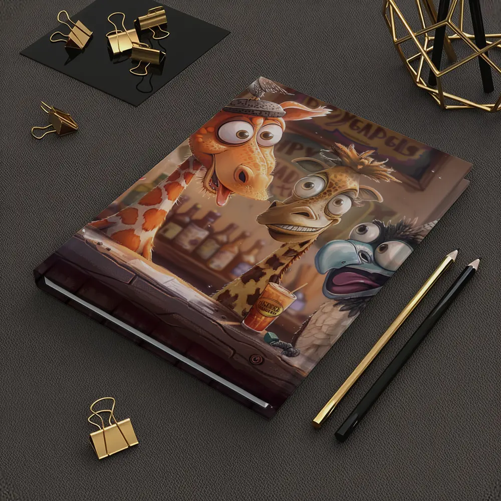 Funny Giraffes and Bird at Bar – Notebooks