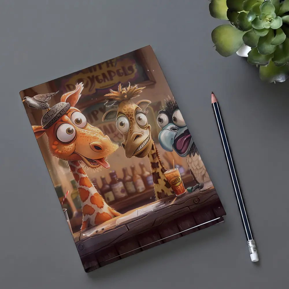 Funny Giraffes and Bird at Bar – Notebooks