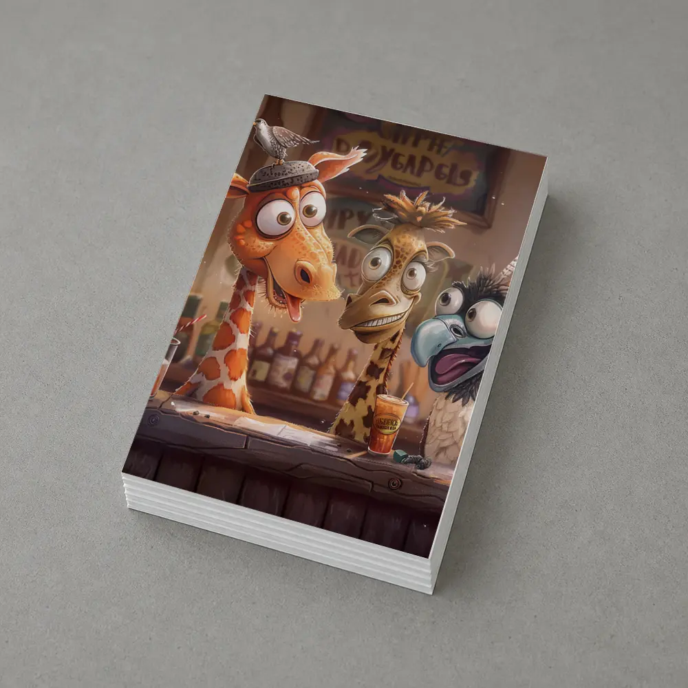 Funny Giraffes and Bird at Bar – Postcards