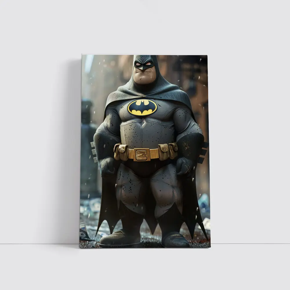 Chubby Batman Superhero Standing City Ruins – Wall Art