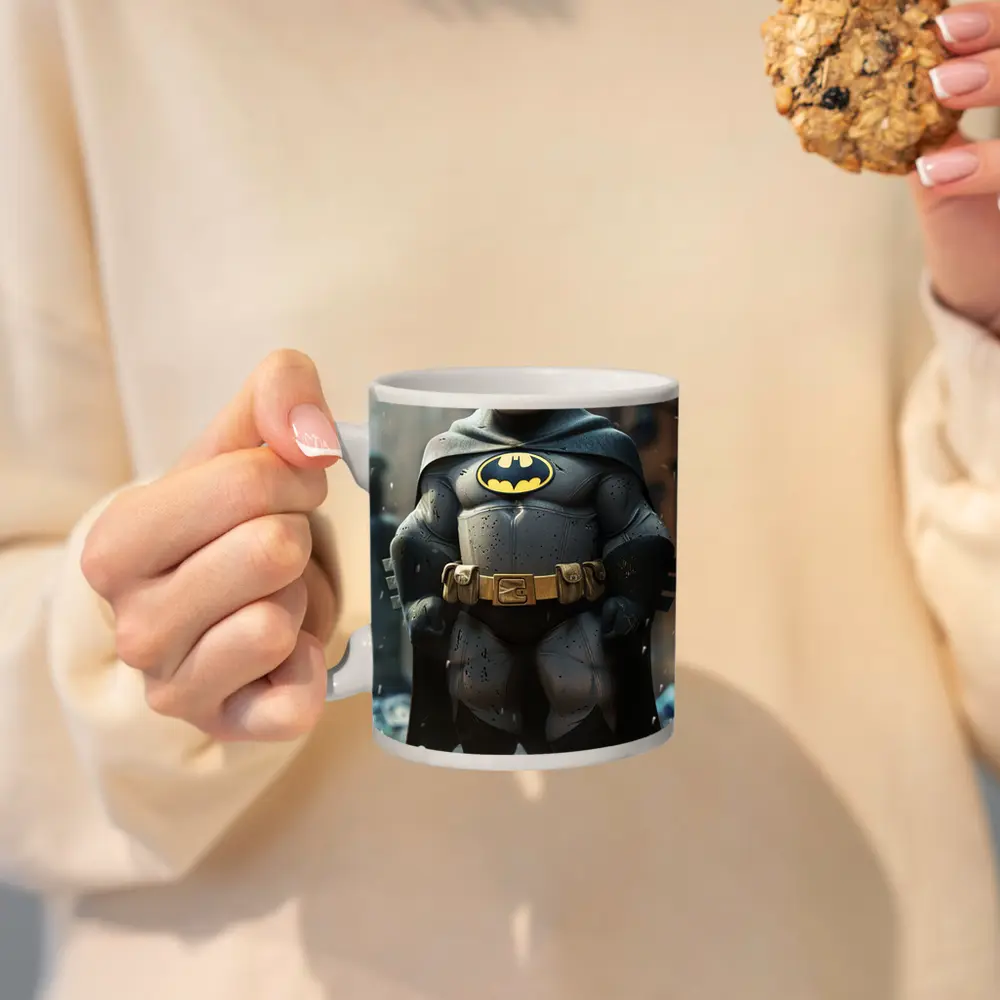 Chubby Batman Superhero Standing City Ruins – Mugs