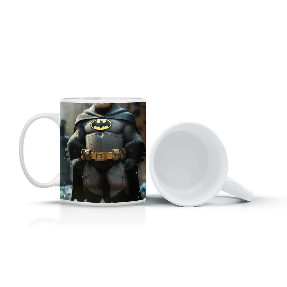 Chubby Batman Superhero Standing City Ruins – Mugs