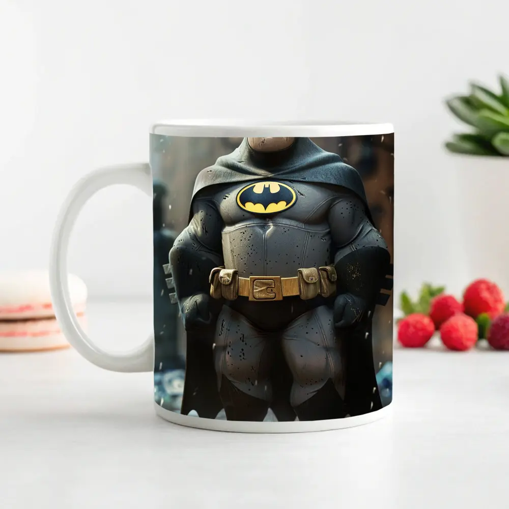 Chubby Batman Superhero Standing City Ruins – Mugs