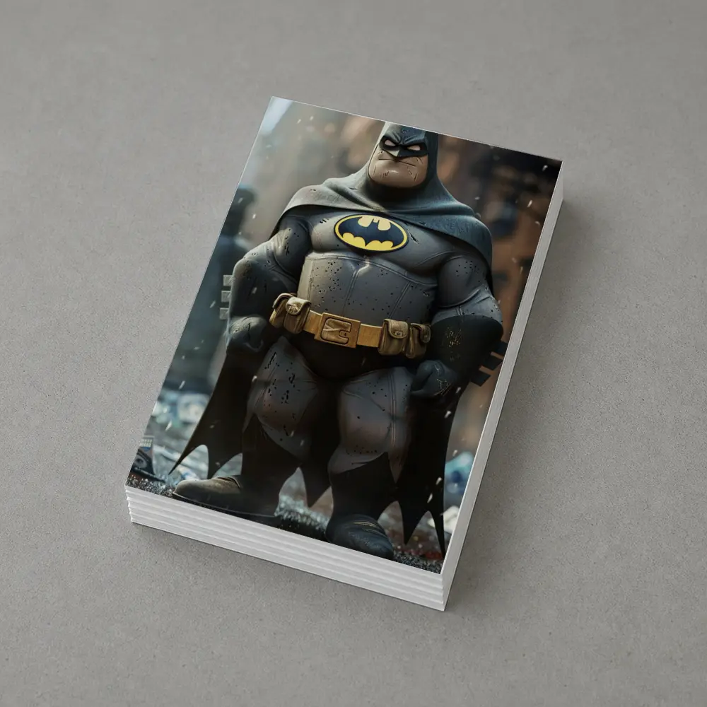 Chubby Batman Superhero Standing City Ruins – Postcards