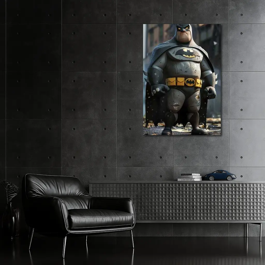 Chubby Batman Cartoon Character Urban Street – Wall Art