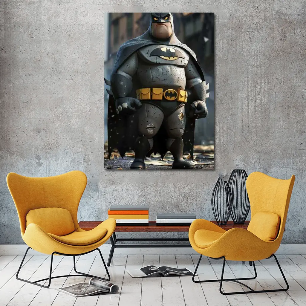 Chubby Batman Cartoon Character Urban Street – Wall Art