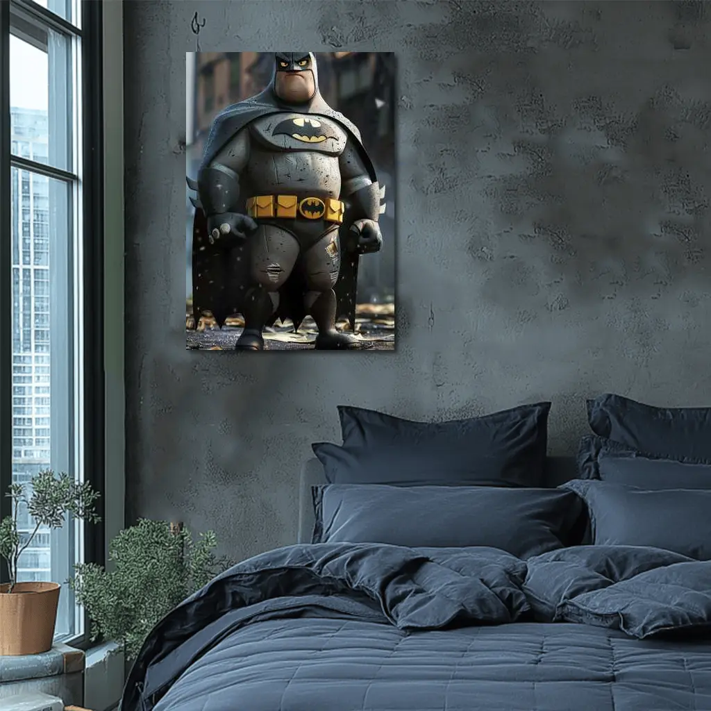 Chubby Batman Cartoon Character Urban Street – Wall Art