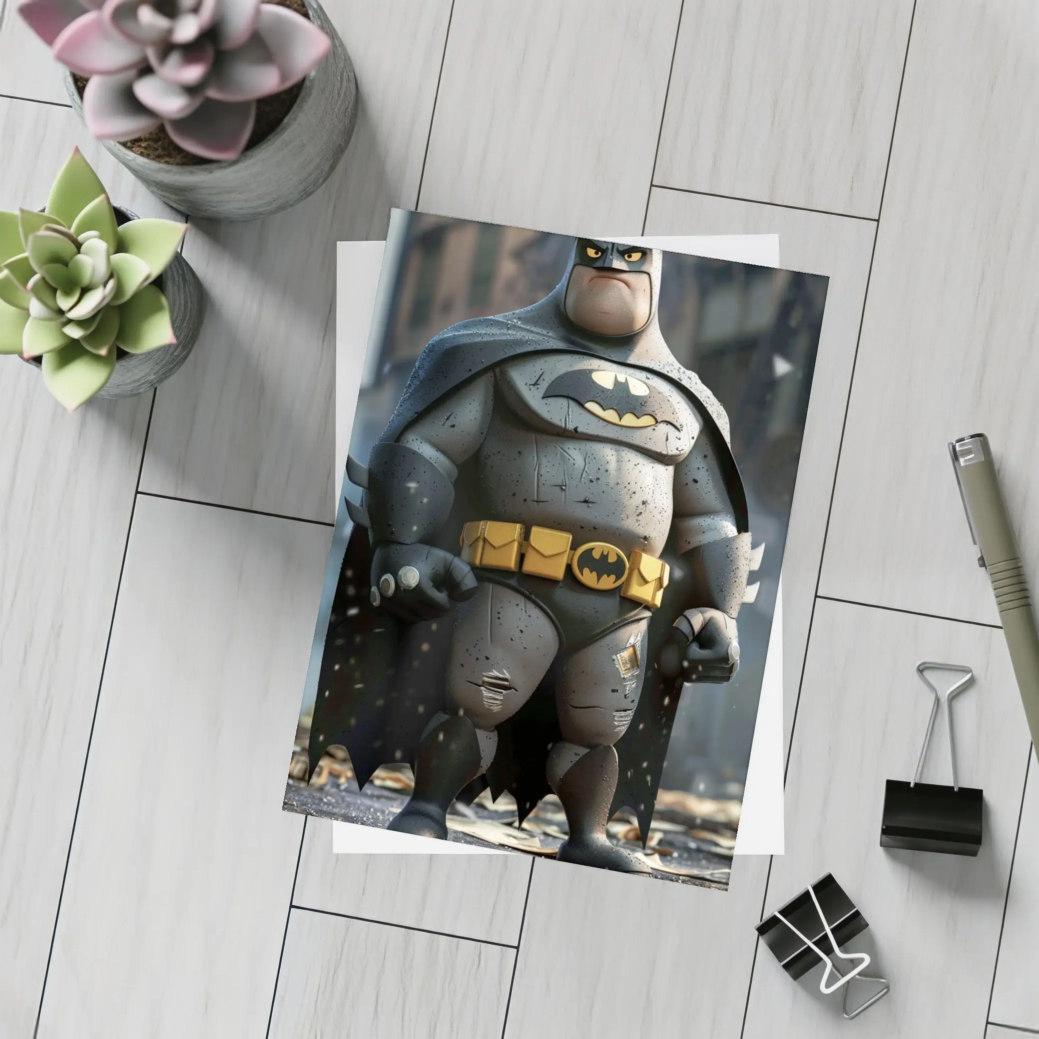 Chubby Batman Cartoon Character Urban Street – Postcards