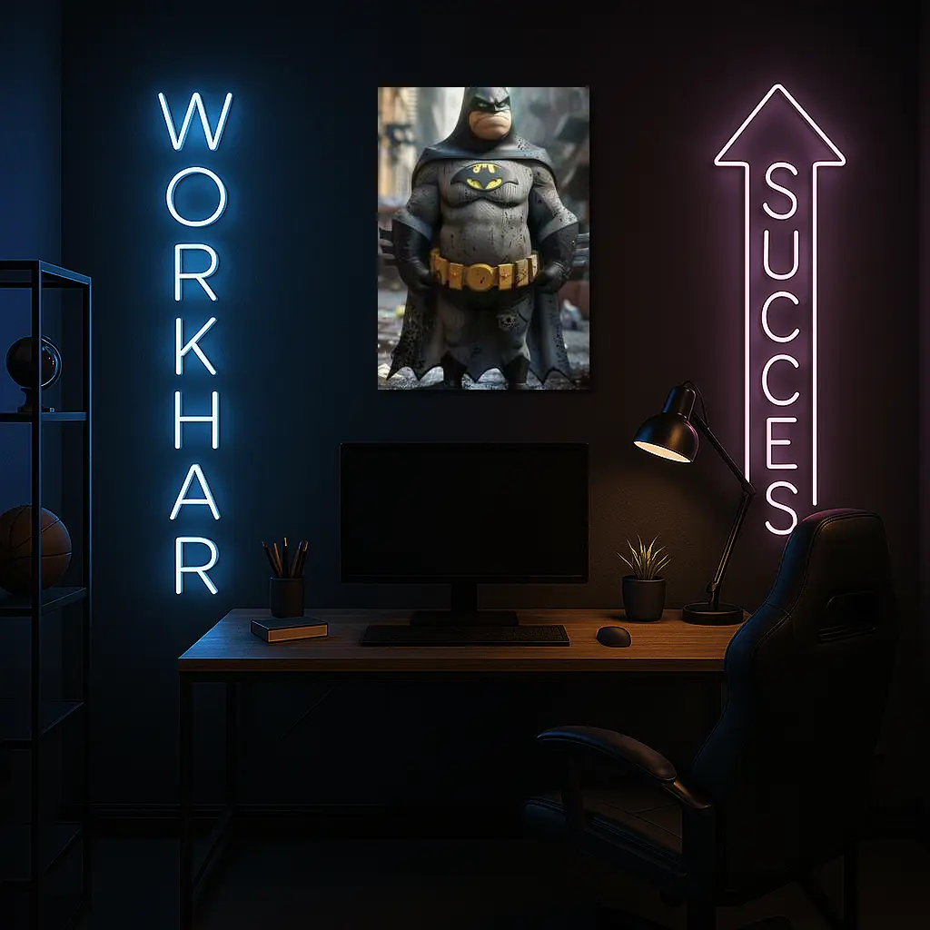 Chubby Batman Cartoon Art Urban Background – Wall Art