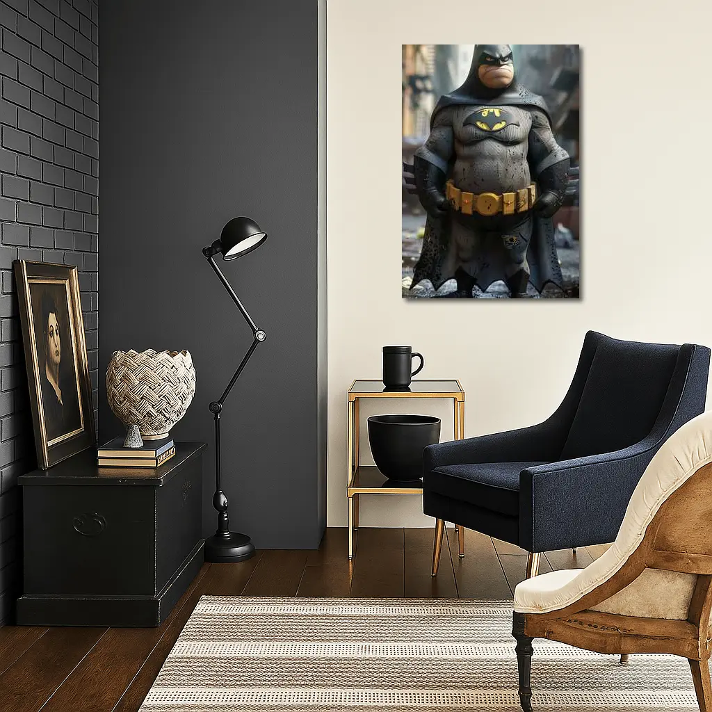 Chubby Batman Cartoon Art Urban Background – Wall Art