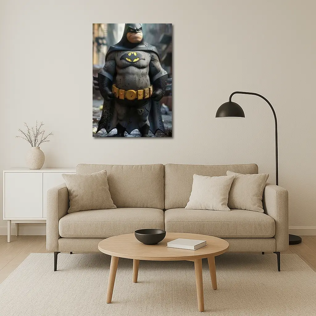 Chubby Batman Cartoon Art Urban Background – Wall Art