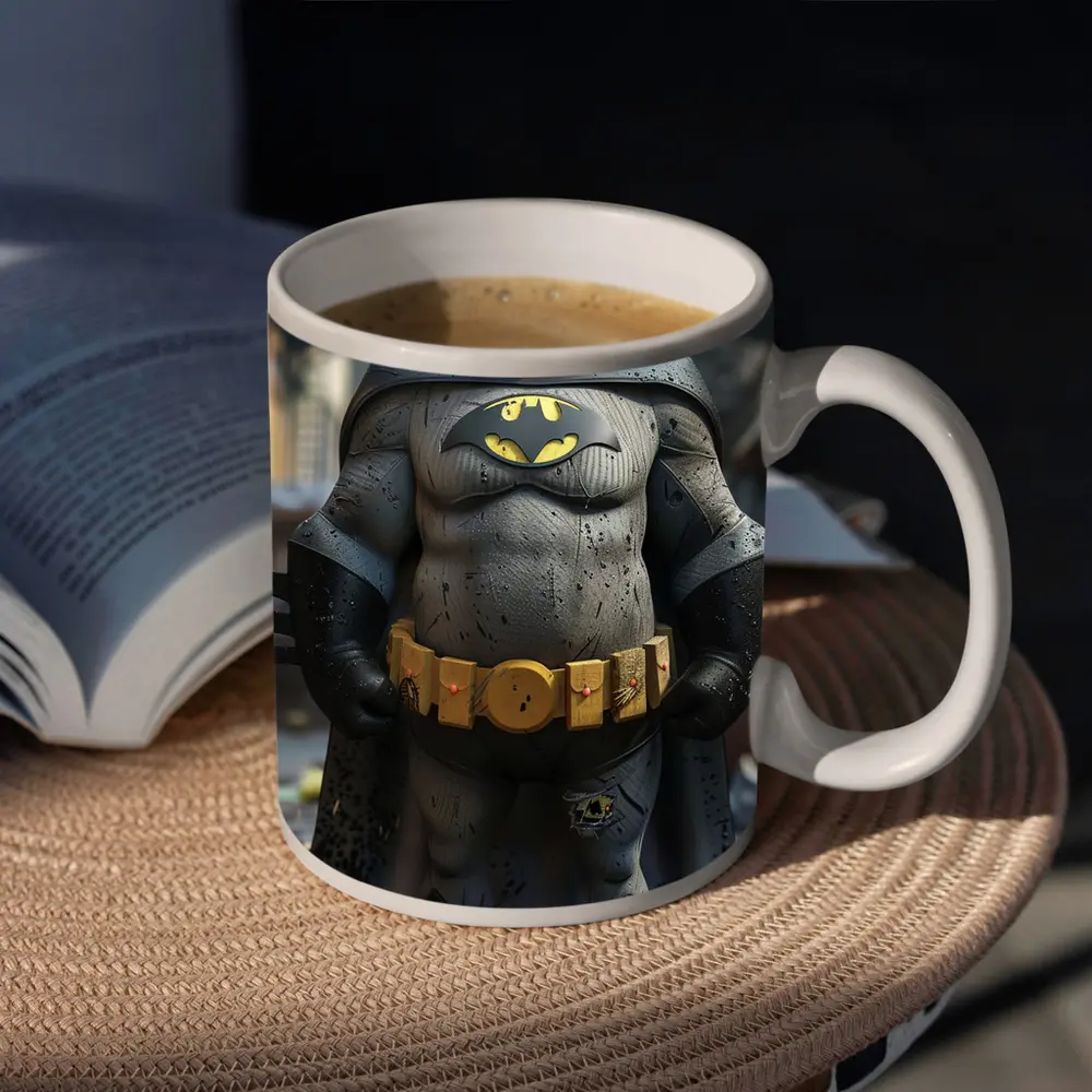Chubby Batman Cartoon Art Urban Background – Mugs