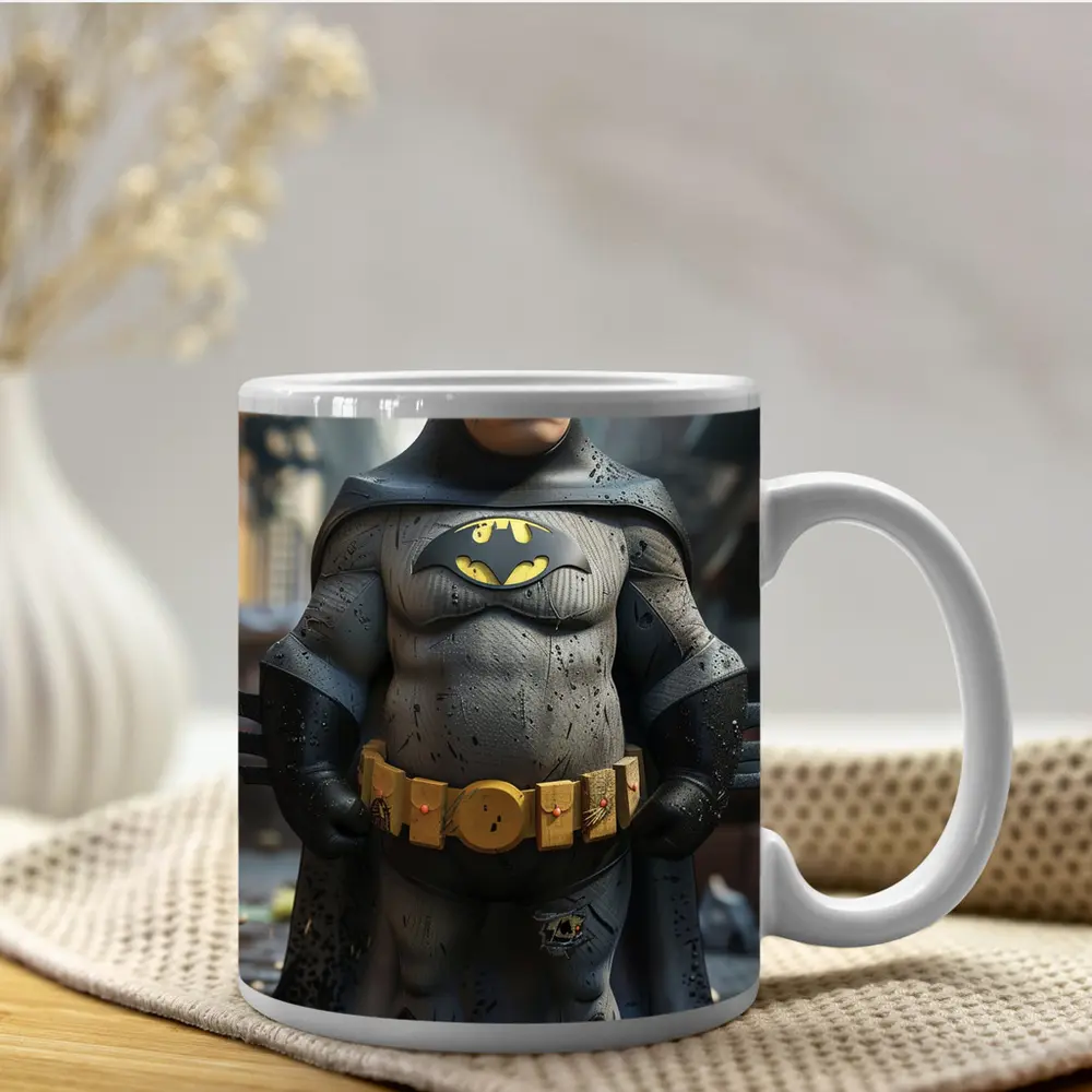 Chubby Batman Cartoon Art Urban Background – Mugs