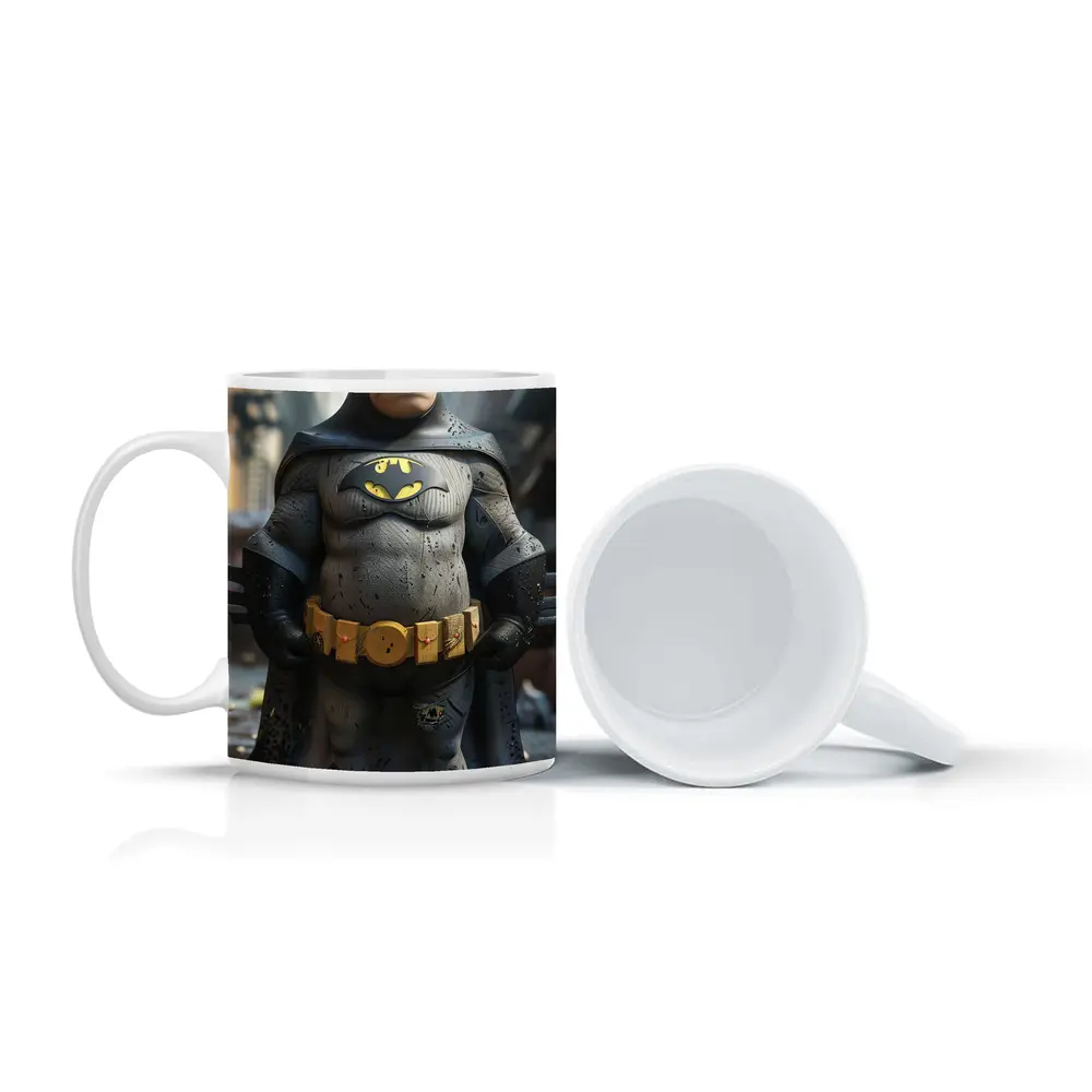 Chubby Batman Cartoon Art Urban Background – Mugs