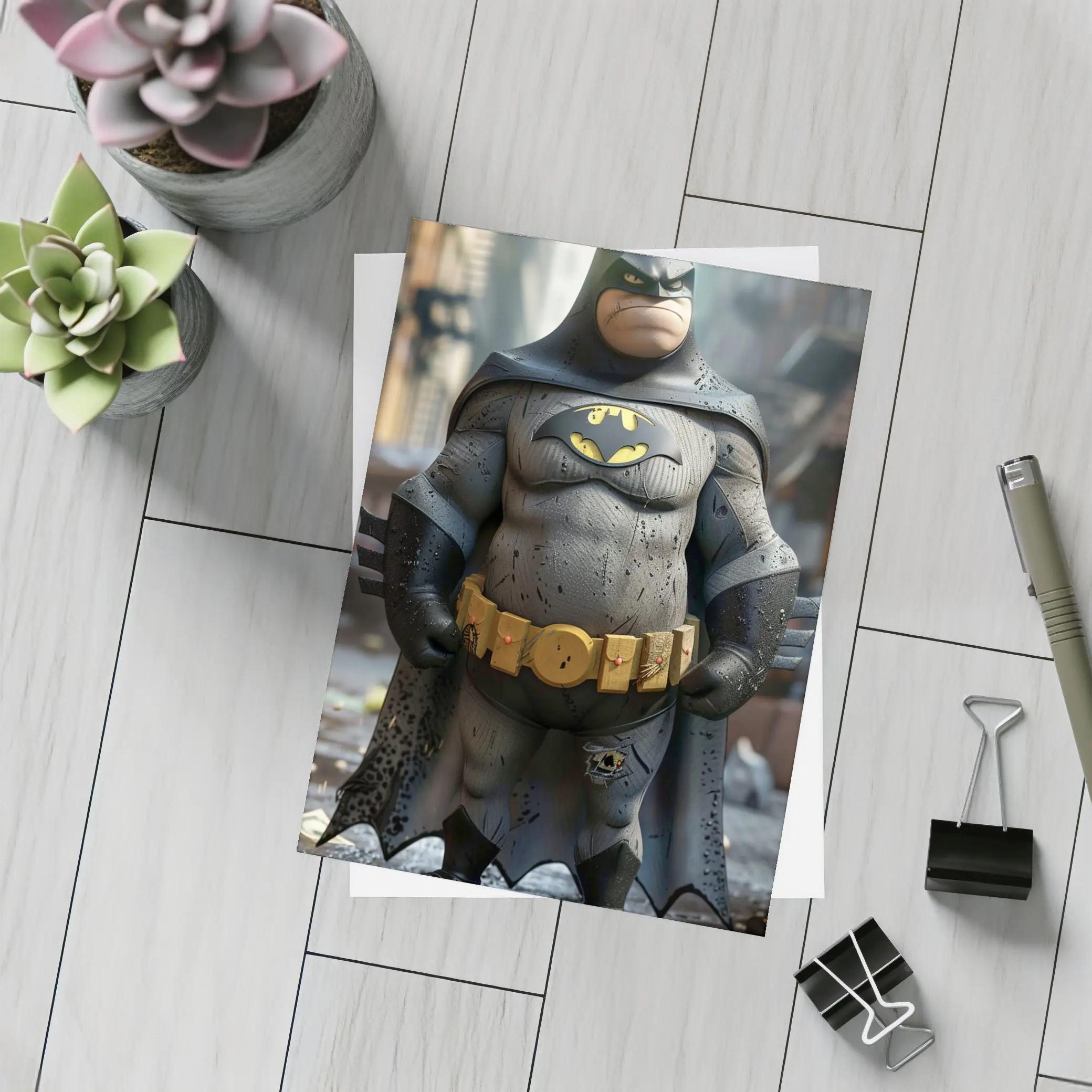 Chubby Batman Cartoon Art Urban Background – Postcards