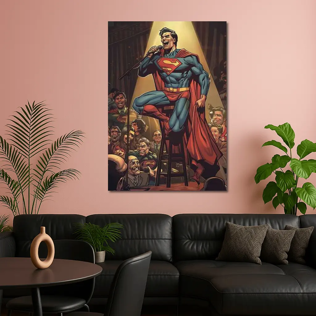 Superman Superhero Stand Up Comedy Stage Art – Wall Art