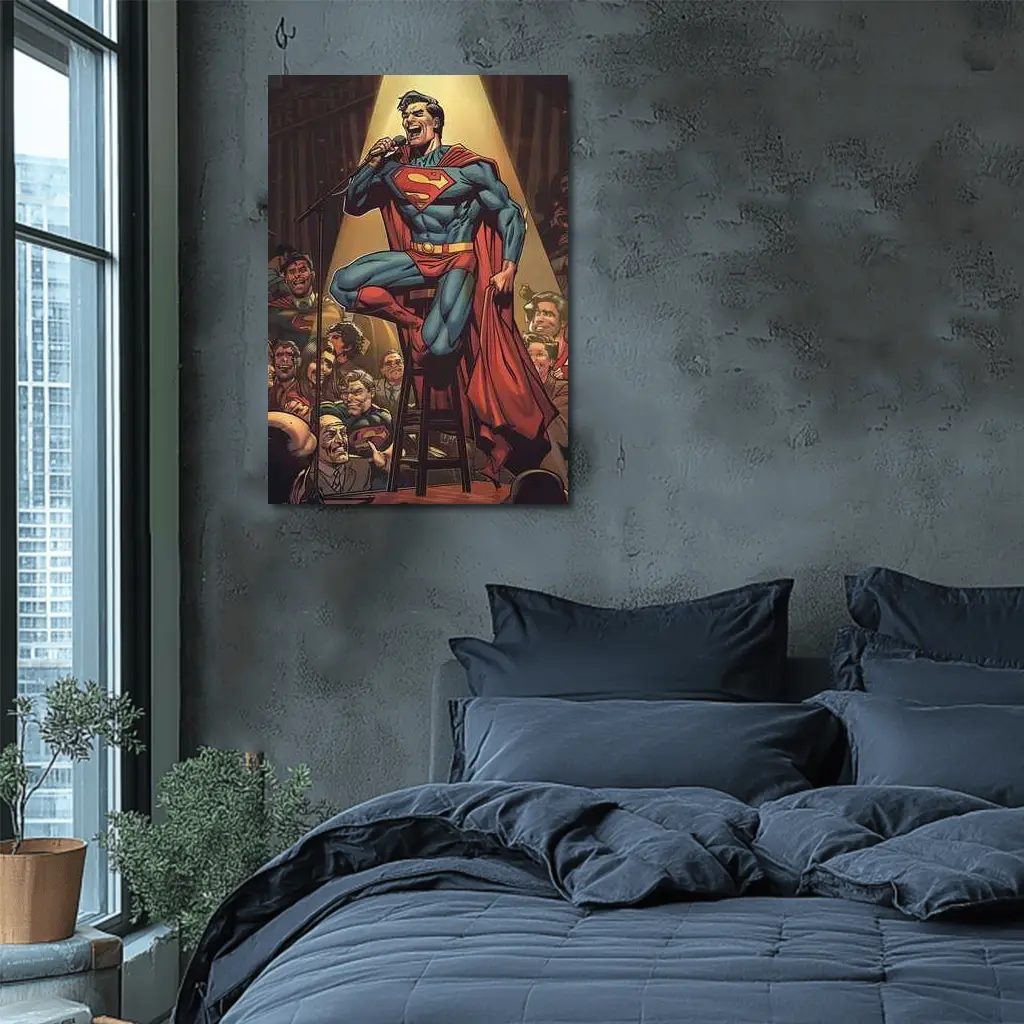 Superman Superhero Stand Up Comedy Stage Art – Wall Art