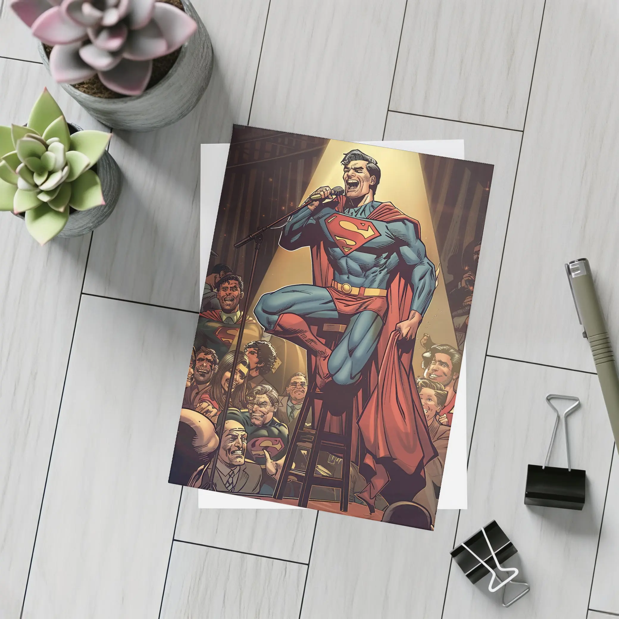 Superman Superhero Stand Up Comedy Stage Art – Postcards